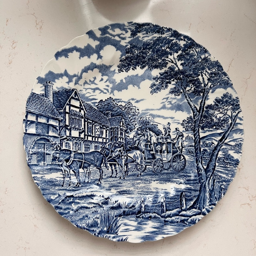 Vintage Myott Staffordshire Royal Mail Dinner Plates Blue & White 18 pcs